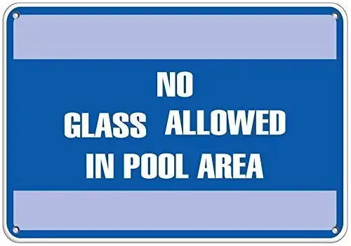 Patisaner Unique Wall Decor,8x12 in,No Glass Allowed in Pool Area Pool Signs Metal Poster Tin Sign Decorative Pub Car Wall Decor
