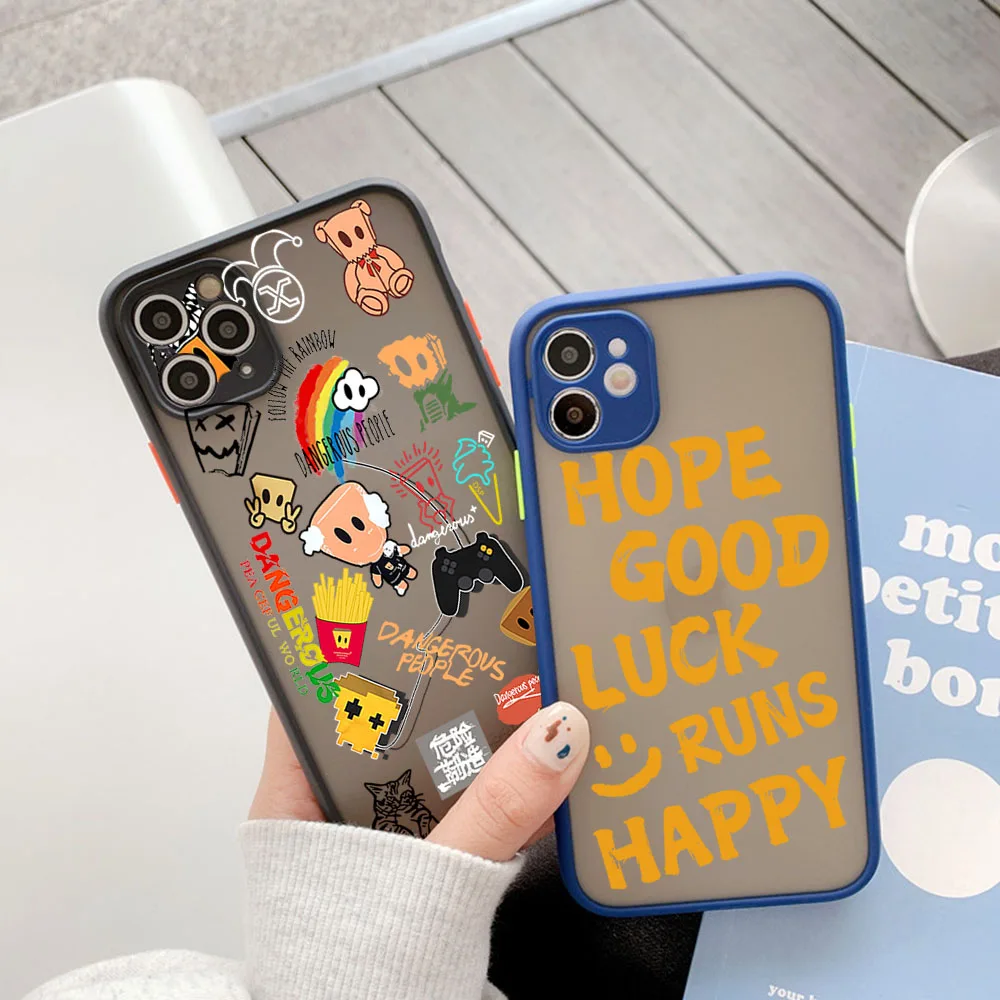 

Matte Phone Case for iphone 14 15 Pro XS Max 13 8 7 12 11 XR X SE I'm Man fine Lucky Face Letters Translucent Cases Funda Shell