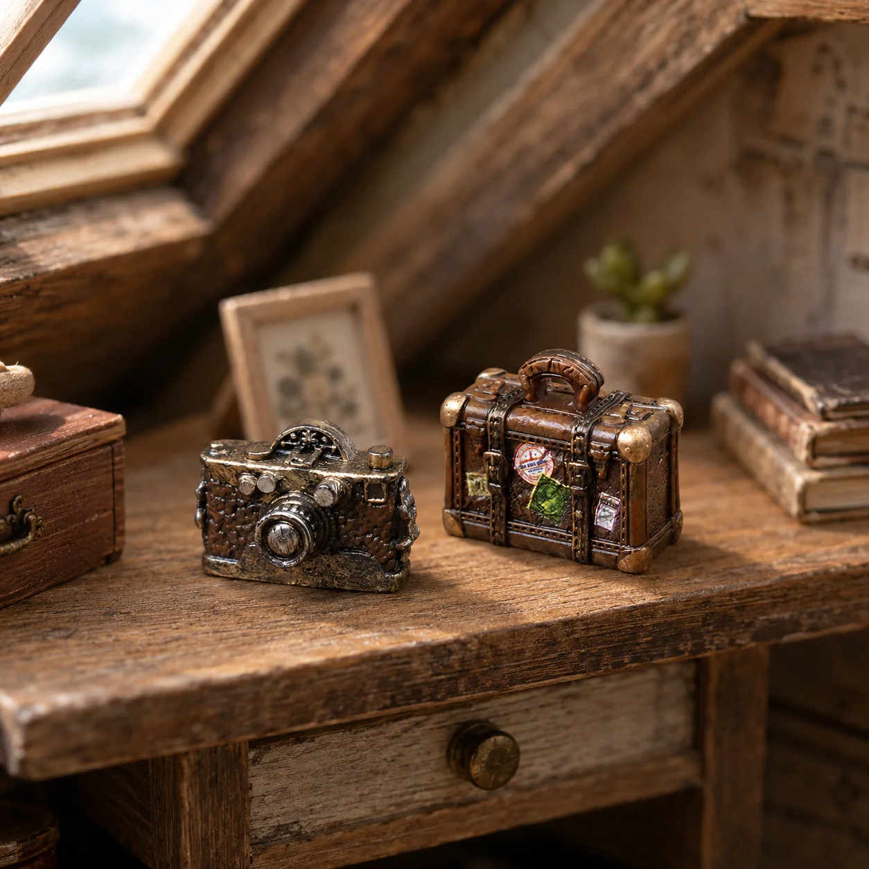 Resin Art Toys - Miniature camera suitcase model, dollhouse scene