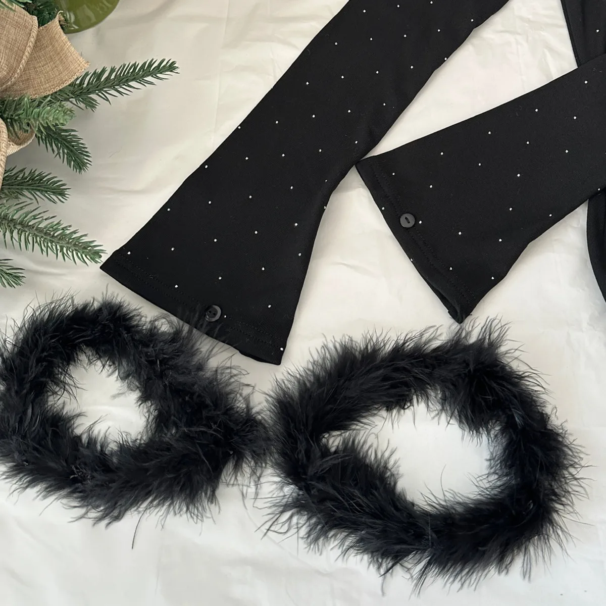 BJTZ 여성용 2025 가을 블랙 이브닝 파티 캐주얼 드레스 럭셔리 플러시 소매 우아한 미니멀리스트 편안한 고품질