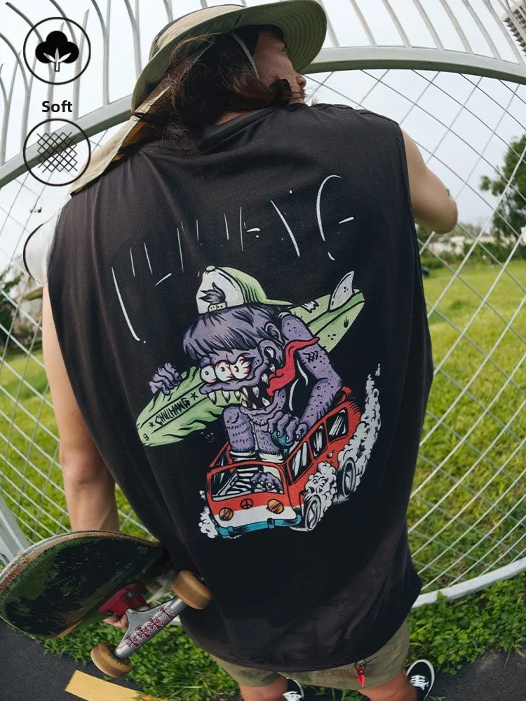 

Свободная футболка из чистого хлопка Svel Monster Vest для уличного спорта, серфинга, скейтбординга, летняя повседневная одежда