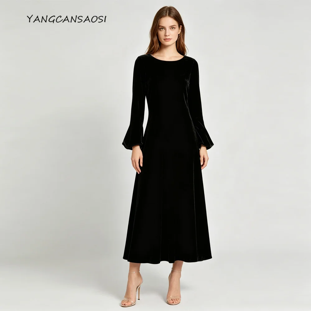2026 Women's Fashion Autumn New High End Elegant 30% Natural Mulberry Silk Velvet Slant Cut Slim Fit Retro Party Evening Dress