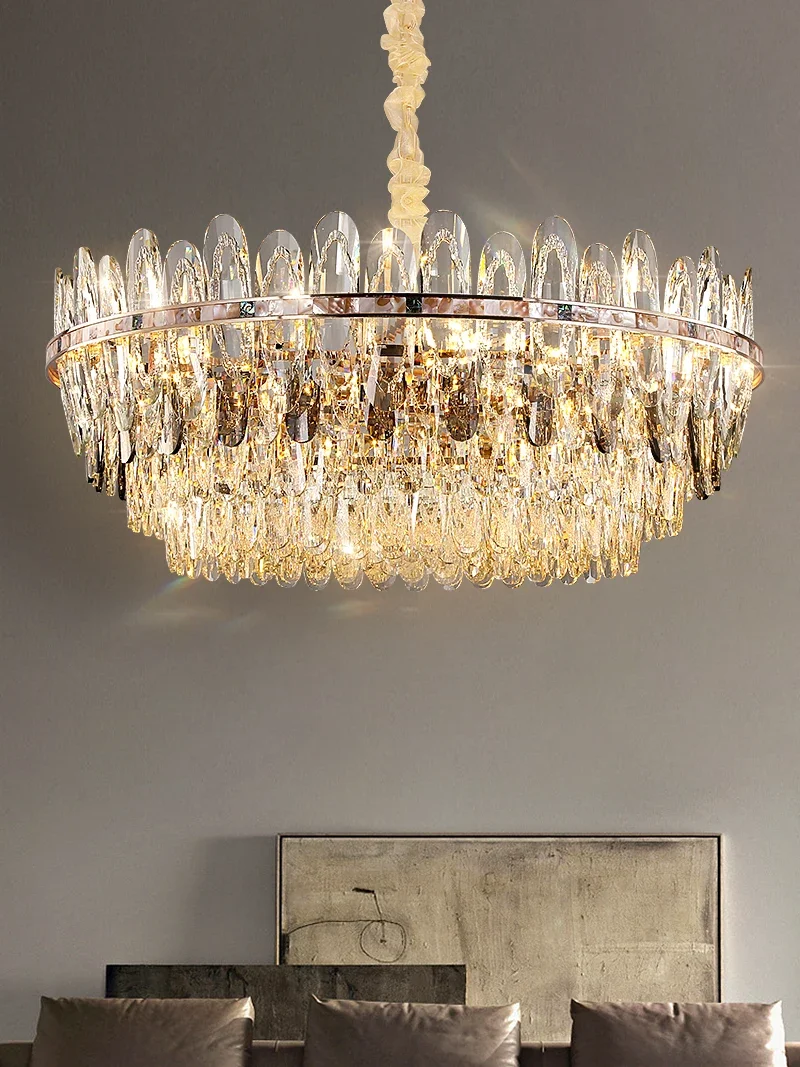 Modern crystal living room chandelier American luxury room decoration LED Shell elements hall lighting