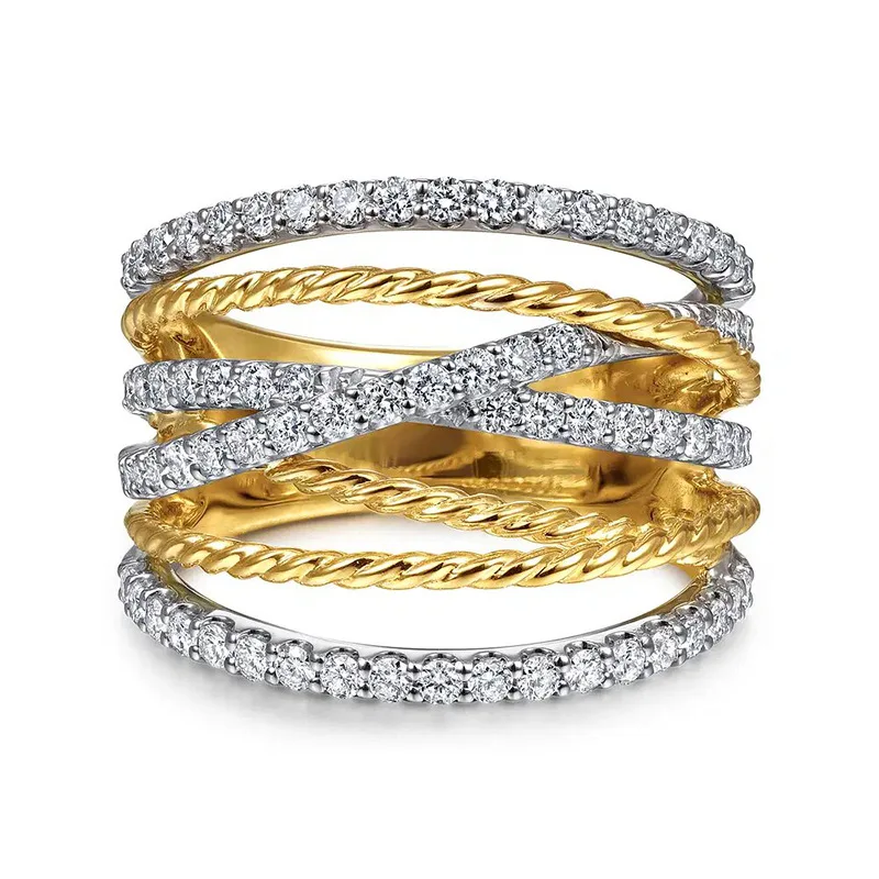 European and American Double Color Line Spiral Fried Dough Twists Woven Ring Women's Luxury Thin Edge Metal Jewelry Headpiece