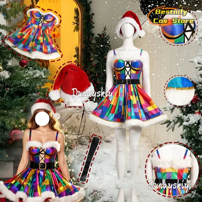 Christmas Dress Star Shine Christmas Strap Dress Short Skirt Women's Stage Performance Role Palying Party Dress Girl Gift