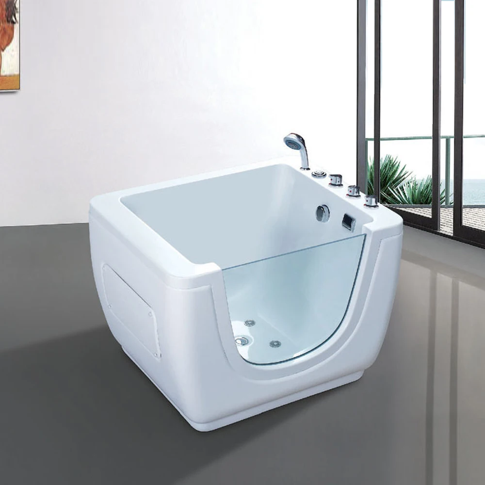 Green and White Acrylic Baby Bathtub With Transparent Door Elegantly Designed Bathtubs