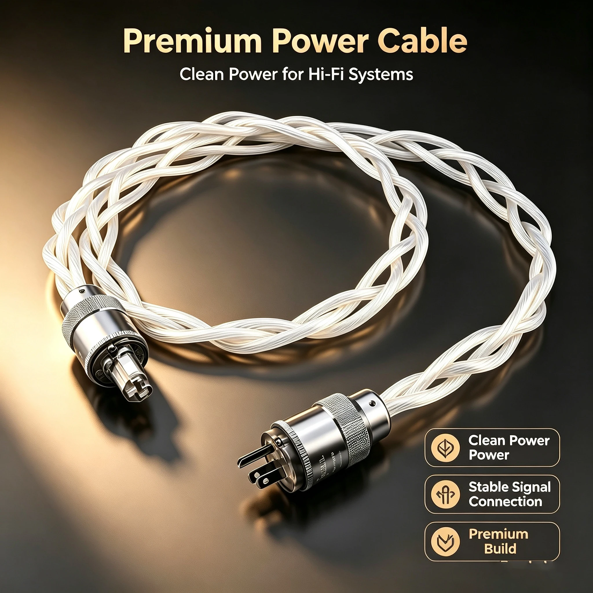 Audiophile HiFi A27 OCC Silver Plated EU/US Power Cable AC Clean Power Supply Cord for Audio Amplifier DAC Rhodium Plating Plug