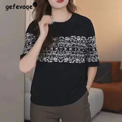 Women's Clothing Fashion Jacquard Short Sleeve Thin Knitted T-shirts 2024 Spring Summer Ladies Casual O Neck Loose Pullover Tops