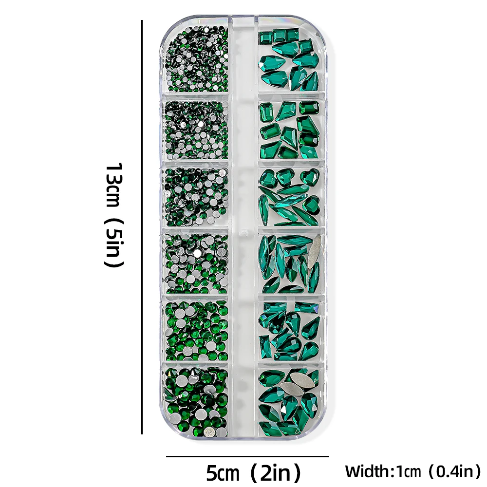1 scatola di strass rotondi piatti e grandi forme di strass per unghie 3D verde stile natalizio ciondoli per nail art decorazione per nail art