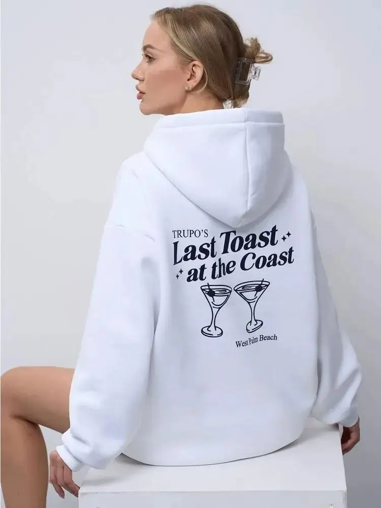 

Милые толстовки с праздничным узором «Тост на побережье» с принтом на спине, белые толстовки большого размера, студенческие женские толстовки для молодых женщин, осень-зима, повседневные