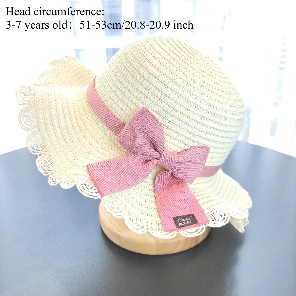 女の子 2 個麦わら帽子ソリッドカラー屋外旅行日よけ帽子花柄 - Paper Straw Color のレビューと価格
