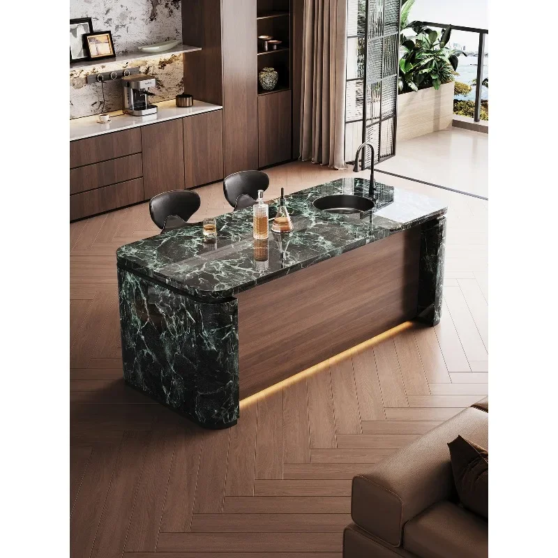 Gold Slate Island Dining Table Integrated Kitchen Open Bar Hot Bending Retro Wind Home Multifunctional Operator