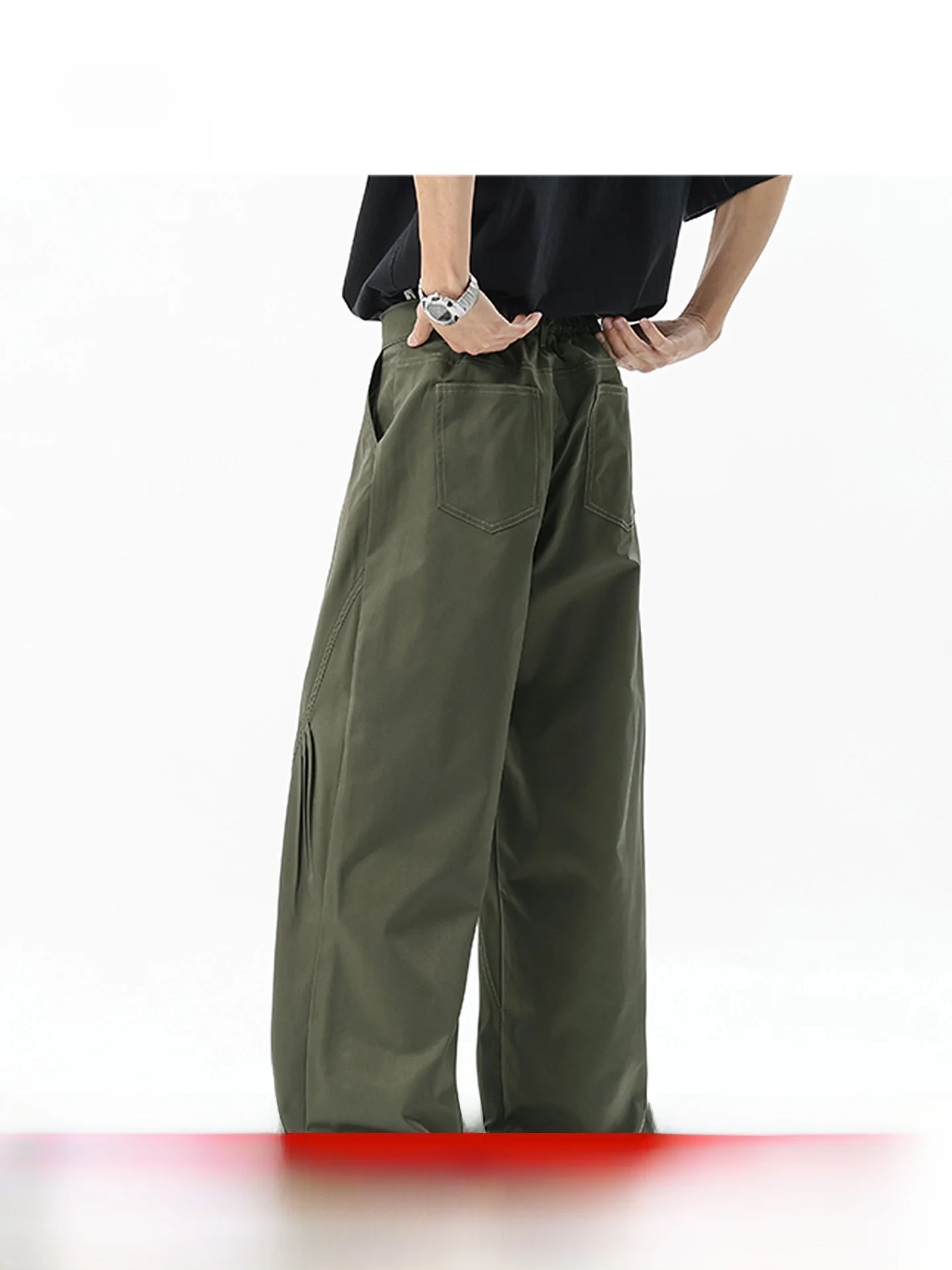 American Style Casual Pants Men's Wide Leg Workwear Trousers Splicing Design Comfortable Breathable Polyester Fiber