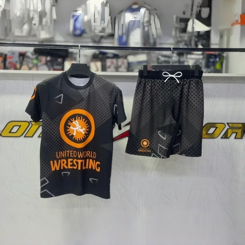 2026 Summer New Wrestling Apparel: Quick-drying Short-sleeved Shirt and Shorts, Men's Wrestling Fitness Training Set
