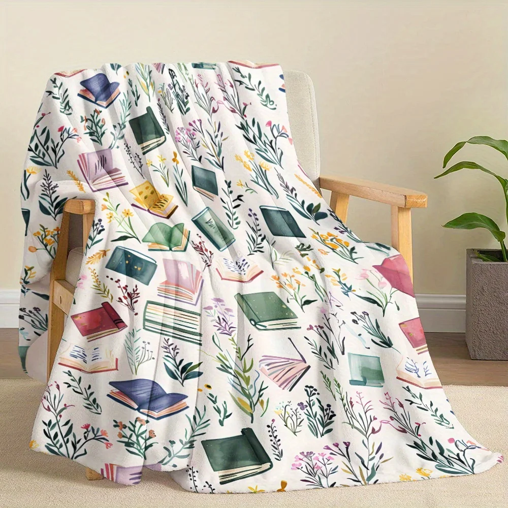 Aesthetic Book Lover Print Throw Blanket Polyester Flannel Cozy Throw for Couch Sofa Reading Napping Winter Gift Decorative Nurs