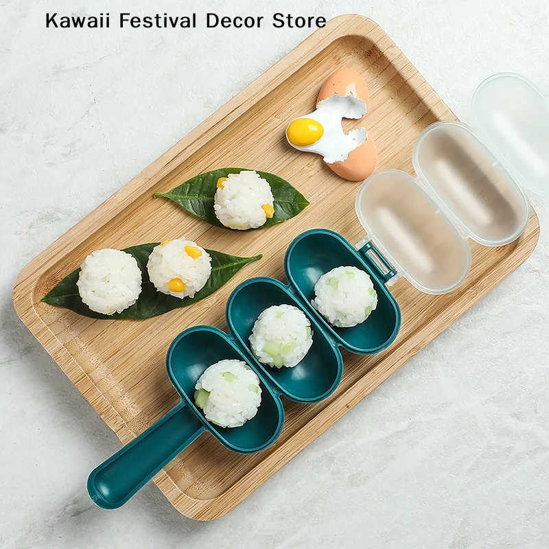 Rice Baller Ball Shaped DIY Sushi Tool Onigiri Mold 3-Cavity Onigiri Mold Shake Molds DIY Sushi Tool for Children Home Kitchen