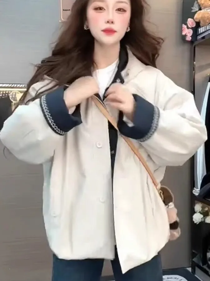 

Women's Thickened Cotton Padded Hooded Jacket Casual Color Block Outerwear Korean Style Autumn Winter New Arrival Q25101333