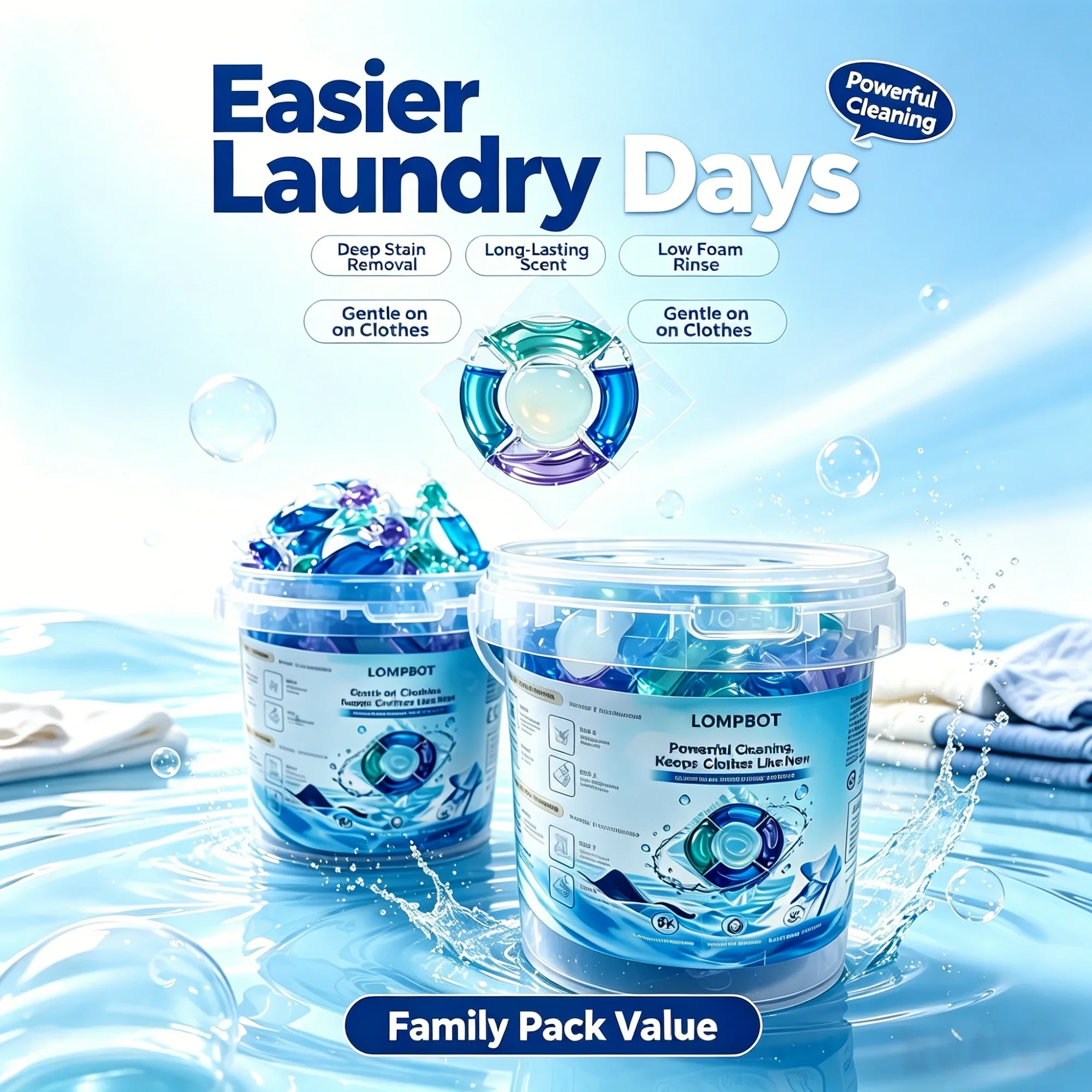 5-in-1 Laundry Detergent Pods 10g Per Pod, Premium Fragrance & Premium Texture, Deep Clean, Long Lasting Scent, Net：100g/300g
