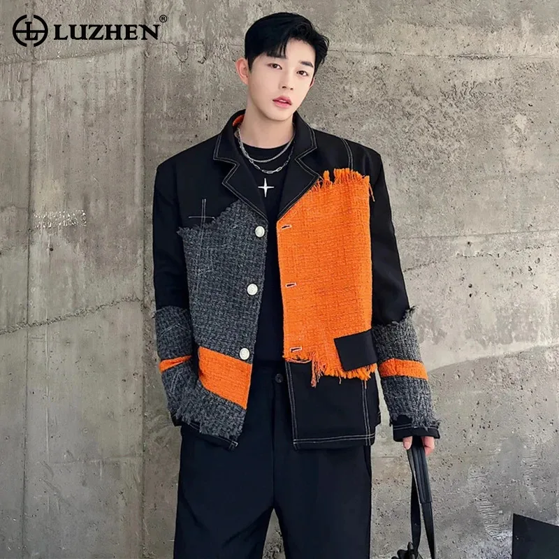 LUZHEN Men's Trendy High Street Jacket Color Contrast Burr Design Personalized Patchwork Casual Outerwear Fashion Coat LZ6353