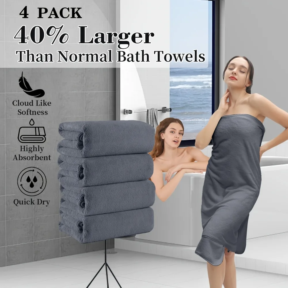 

Set of Four Extra- Bath Towels Measuring 35" X 70", Featuring a Premium Quality Ideal for Bathrooms. These Soft, Luxurious