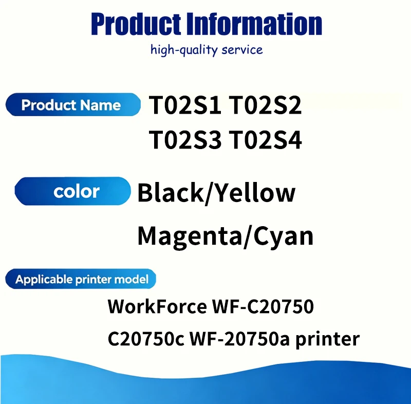 1 pcs T02S T02S1 T02S2 T02S3 T02S4 Ink Cartridge With Chip Compatible For EPSON WorkForce WF-C20750 C20750c WF-20750a Printer