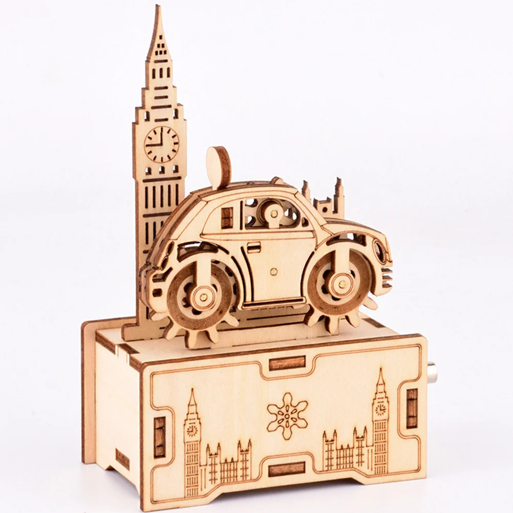 1 Zestaw Drewniany Pozytywka DIY Puzzle do Samodzielnego Montażu, Pozytywka z Mechanizmem Ręcznym, Edukacyjna Gra Komunikacyjna Rodzic-Dziecko