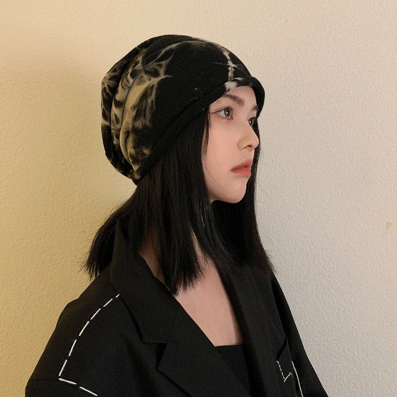 Gorro de Baotou fino Negro salvaje para mujer, gorra de Hip-hop, turbante, primavera y otoño, japonés