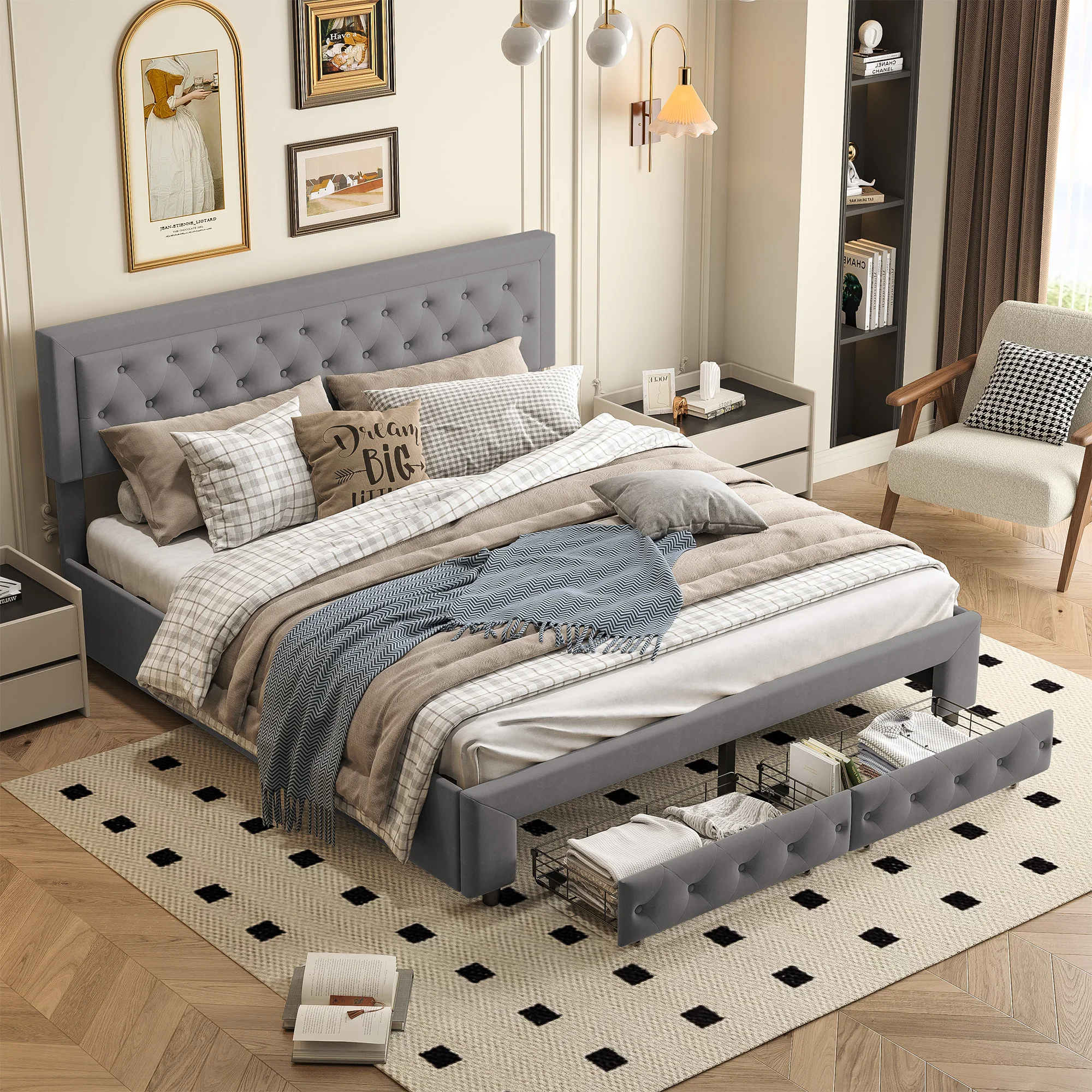 Upholstered Double Bed 180 x 200 cm, Hydraulic Functional Bed, Storage Bed Modern Bed Frame with Storage Space, no Mattress