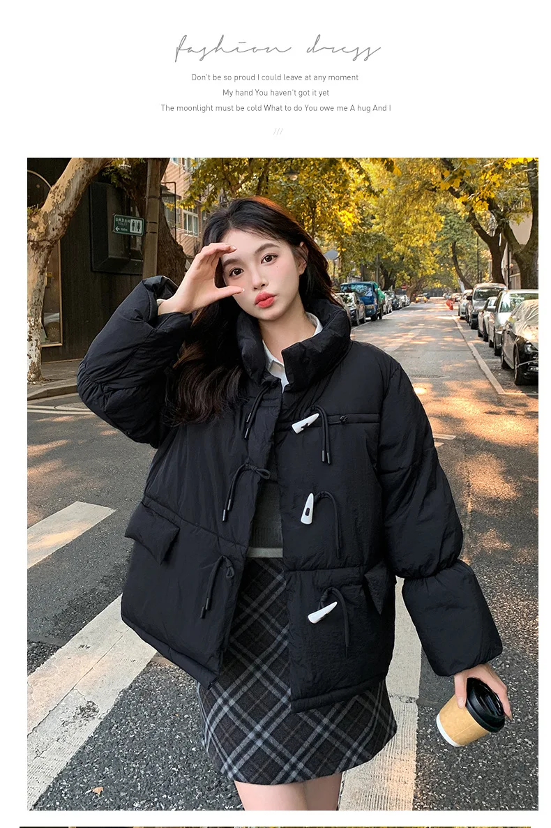 Korean Sweet Short Down Cotton Jacket for Women Stand Collar Toggle Button Puffer Parkas Woman Loose Candy Color Padded Jacket