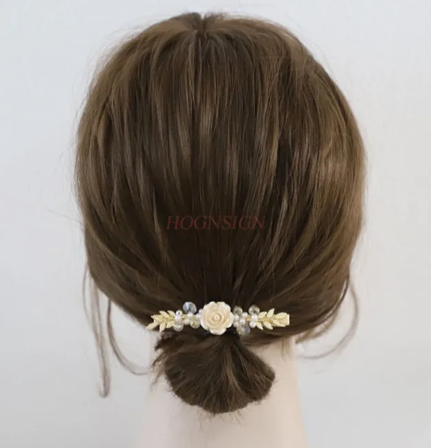 New Flower Branch and Leaf Hairpin Girl Side Clip Bang Hairpin Headwear