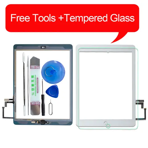 2017 A1822 A1823 Touch Screen For iPad 5th Generation 5 Digitizer  Front Glass With home button +cable+Tools+Tempered Glasss