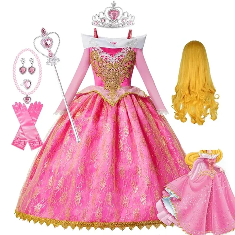 Girls Sleeping Beauty Aurora Cosplay Dress for Kids Birthday Vestidos Halloween Princess Dress Carnival Party Girls Costume