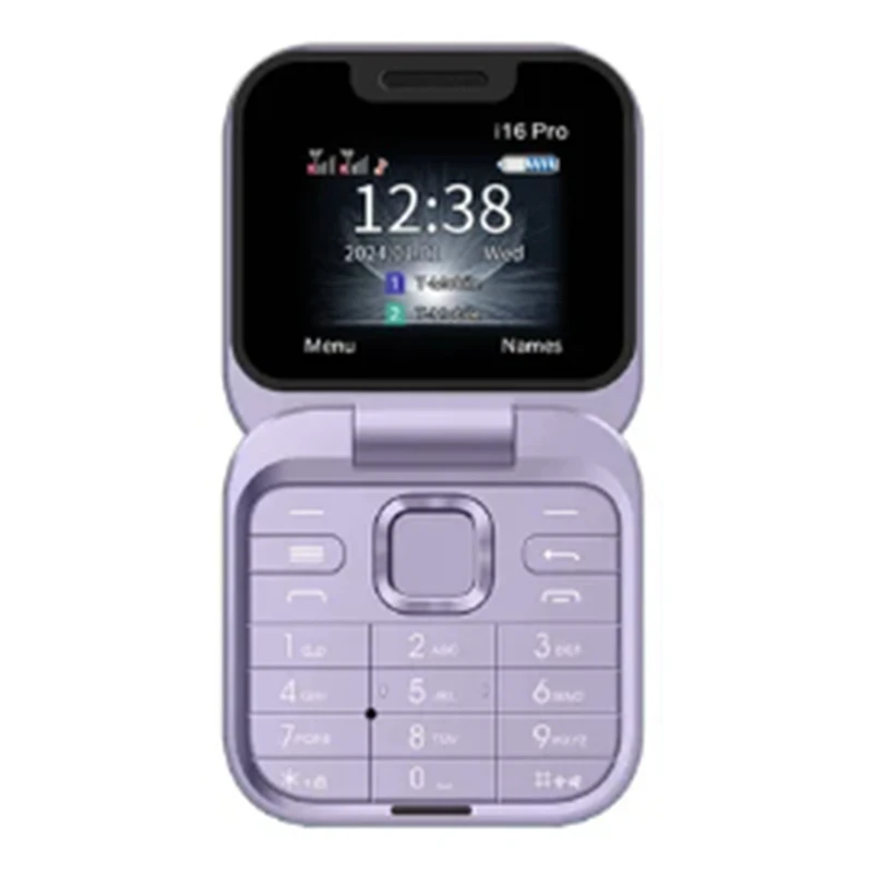 

Mini Flip Mobile Phone FM Radio Voice Blacklist Speed Dial Vibration 2SIM Card Small Display Foldable Phone Easy To Use (Purple)