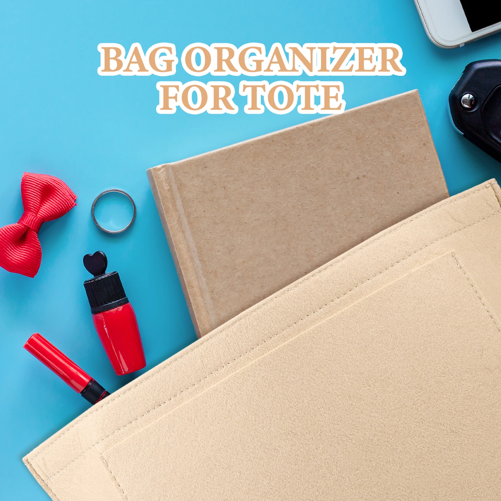 

1Pcs Large Grey Felt Purse Organizer Makeup Bag Insert Liner Handbag Accessory Tote Bag Organizer