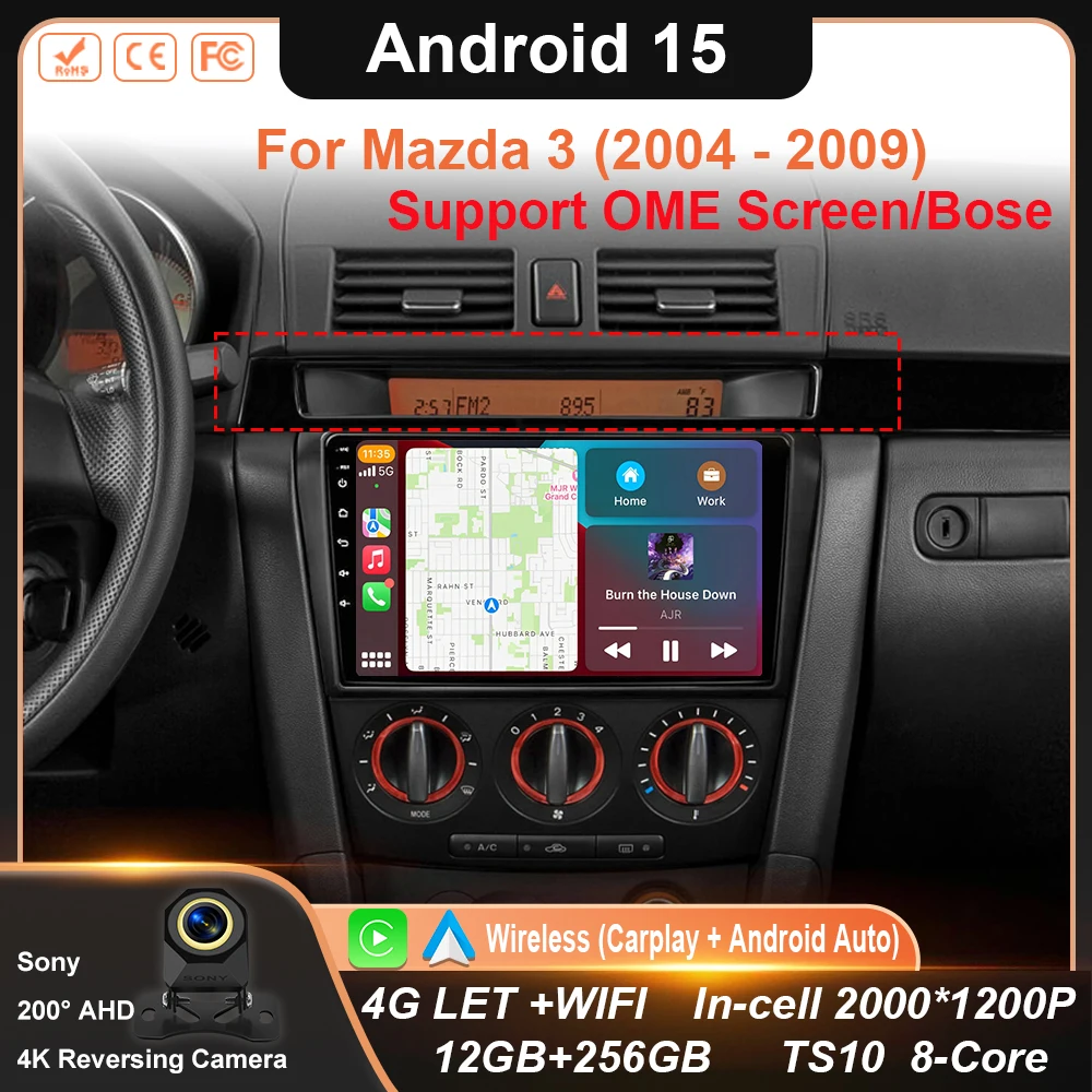 

Android Wireless Carplay For Mazda 3 2004 2005 2006 2007 2008 2009 Car Radio With BOSE Multimedia Player Stereo GPS No 2Din DVD