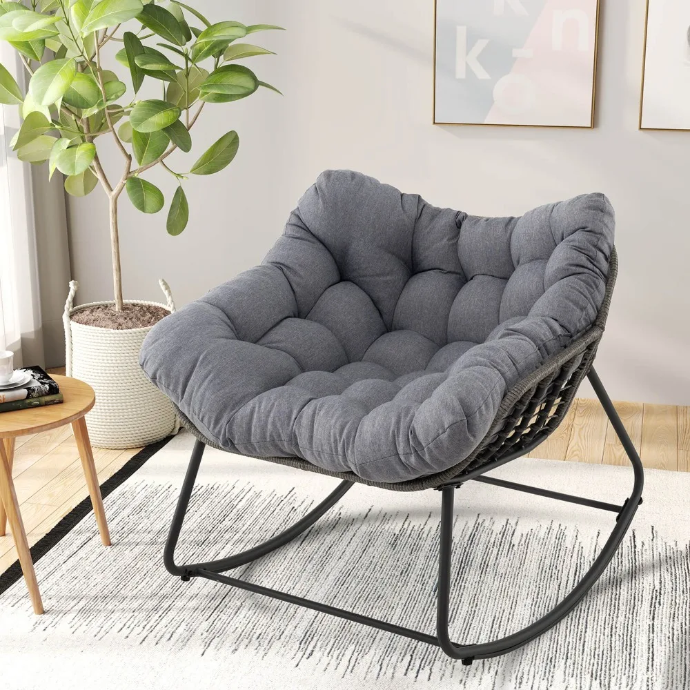 

Outdoor Rocking Chair Oversized Patio PE Wicker Egg Chair Rattan Lounge Chair