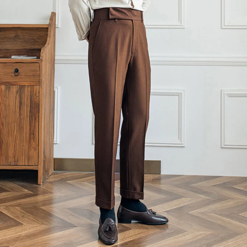 

Homme Italian High Pantalon Waist Pant Business Versatile Draped Trousers Gentlemen Office Trousers Men Spring Dress Pant Men