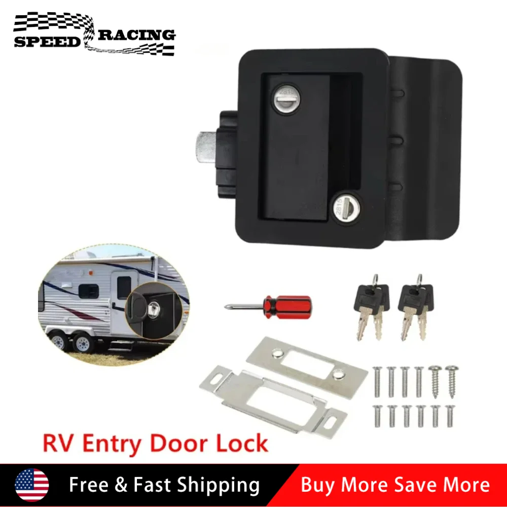 高品質亜鉛合金製RVゲートロック交換用、パドルデッドボルト付きキャンピングカー用エントリードアラッチ、キー付き、貨物運搬車用HL-1029