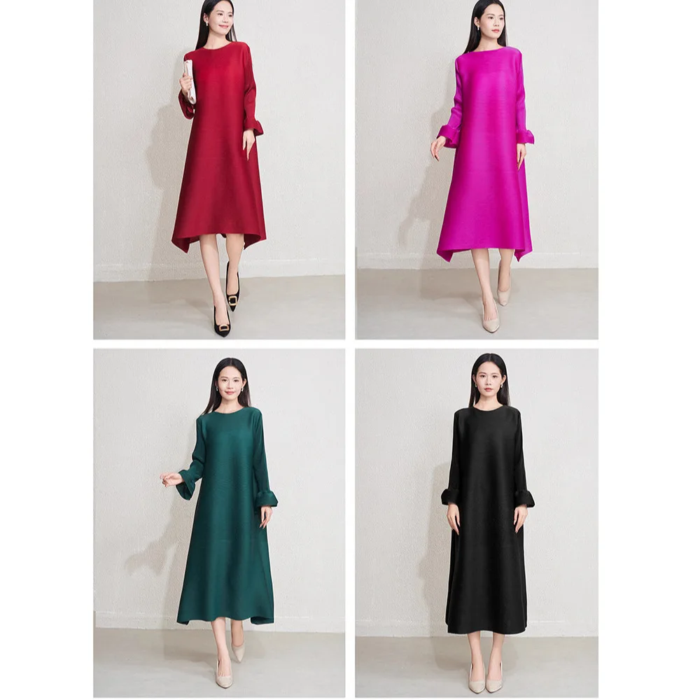 

Miyake Pleated 2025 Dress Women Long Sleeve Autumn New Comfortable Pleated Skirt Medium Long Loose Large Size Pleated Pleats