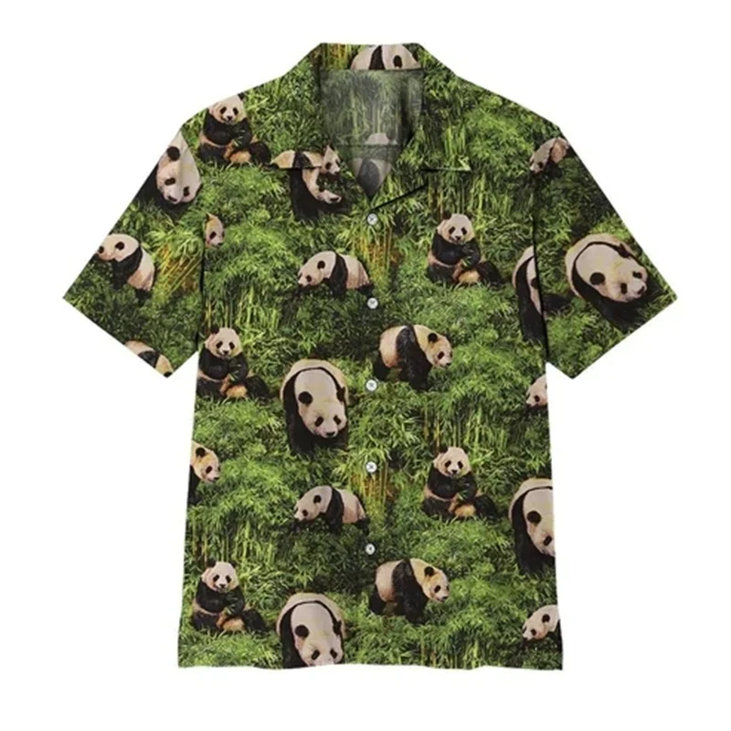 2026 New Hawaiian 3d Print Chinese Pandas Loose Breathable Men's Shirts Men's Holiday Shirt Vintage Short Sleeve Business Dress