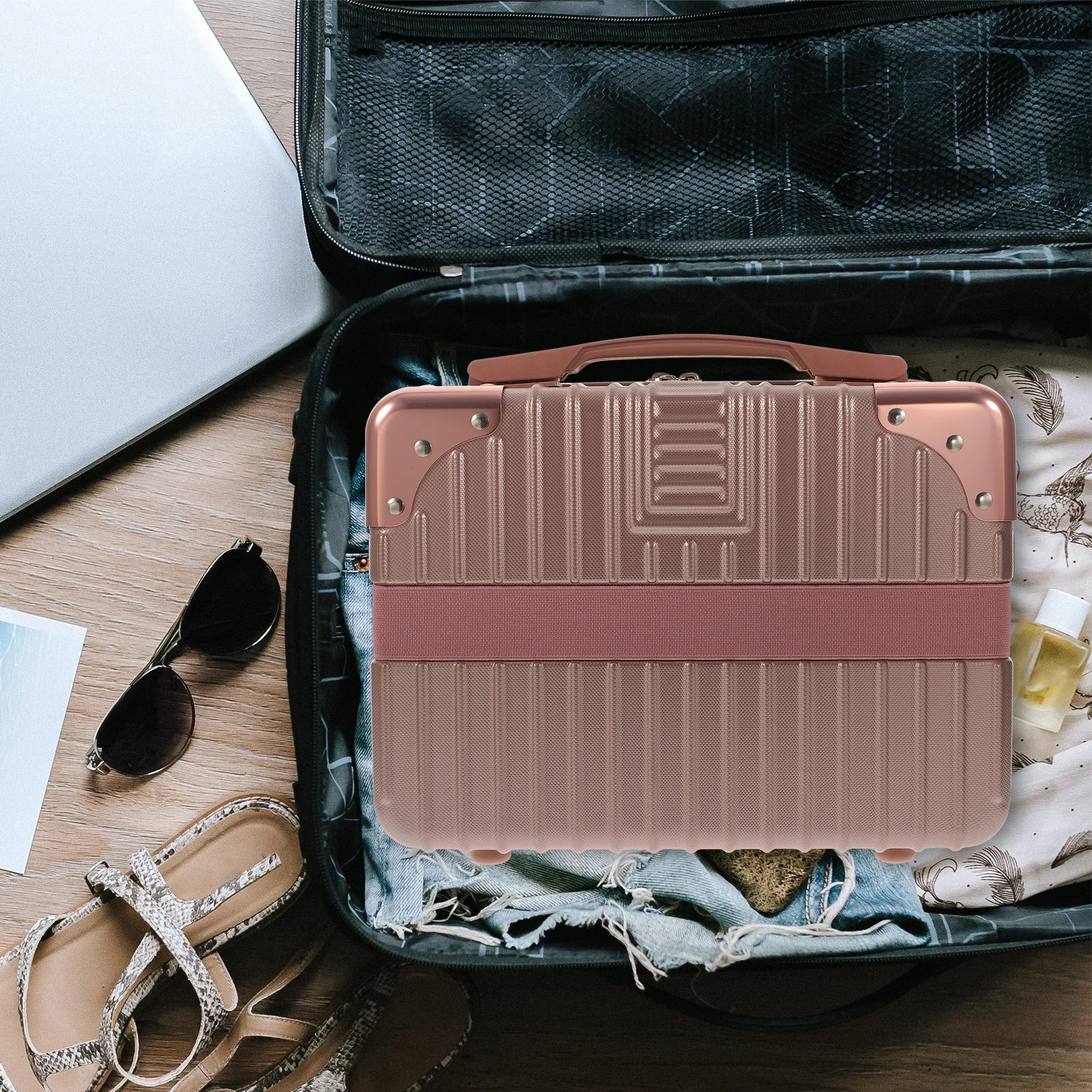 

1Pcs Storage Box Portable Makeup Suitcase Handheld Durable Organizer Travel Toiletries Makeup Supplies Container