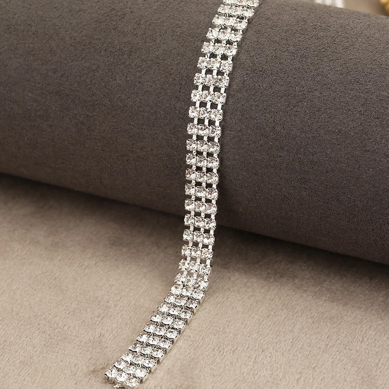 PEESOM SS8 3rows 7mm width Clear Rhinestone Cup Chain Gold/Sliver CrystalAB Glass Crystal Cup Chain for DIY Garment  Accessories