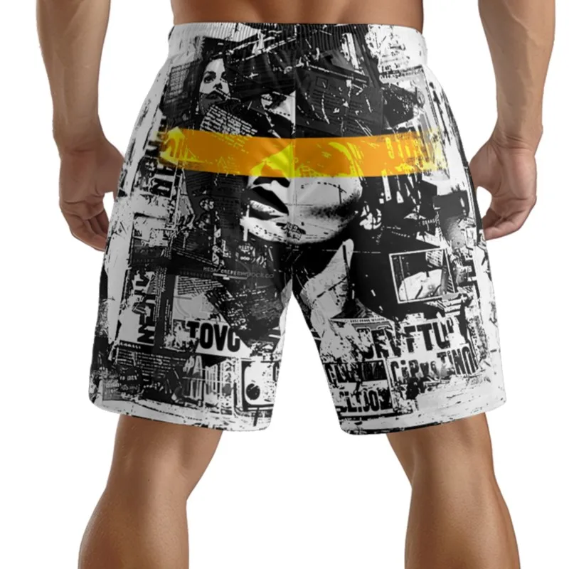 Senhora arte impressa masculina secagem rápida cordão cintura shorts casual respirável praia shorts poliéster esporte shorts