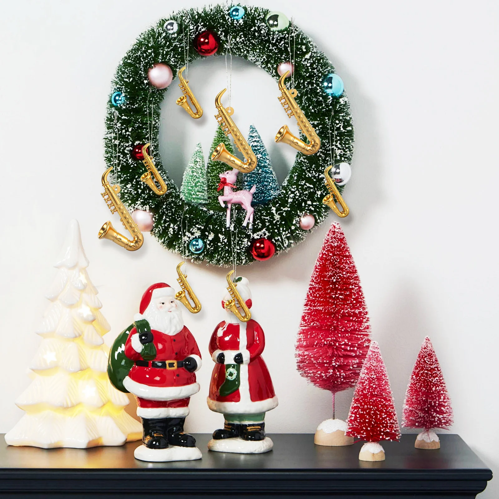 

20pcs Mini Saxophone Ornaments Plastic Christmas Tree Decor Hanging Musical Instruments Xmas Party Decorations Miniature