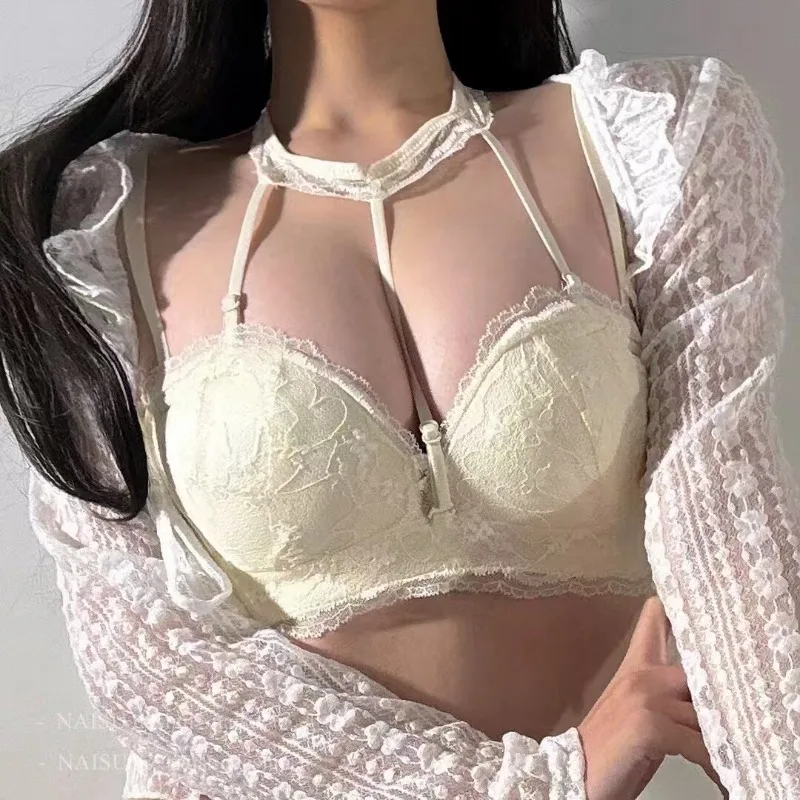 Daily AA Cup Lace Halter Push Up Bra for Small Chest Women Sexy Pure Desire Style Layering Underwear Wireless Bralette 32-38 set