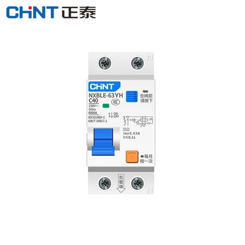 

CHINT 30mA 50mA 100mA 300mA RCBO 16A 32A 63A 2P 3P 4P NXBLE-63YH Residual Current Operated Circuit Breaker Differential Breaker