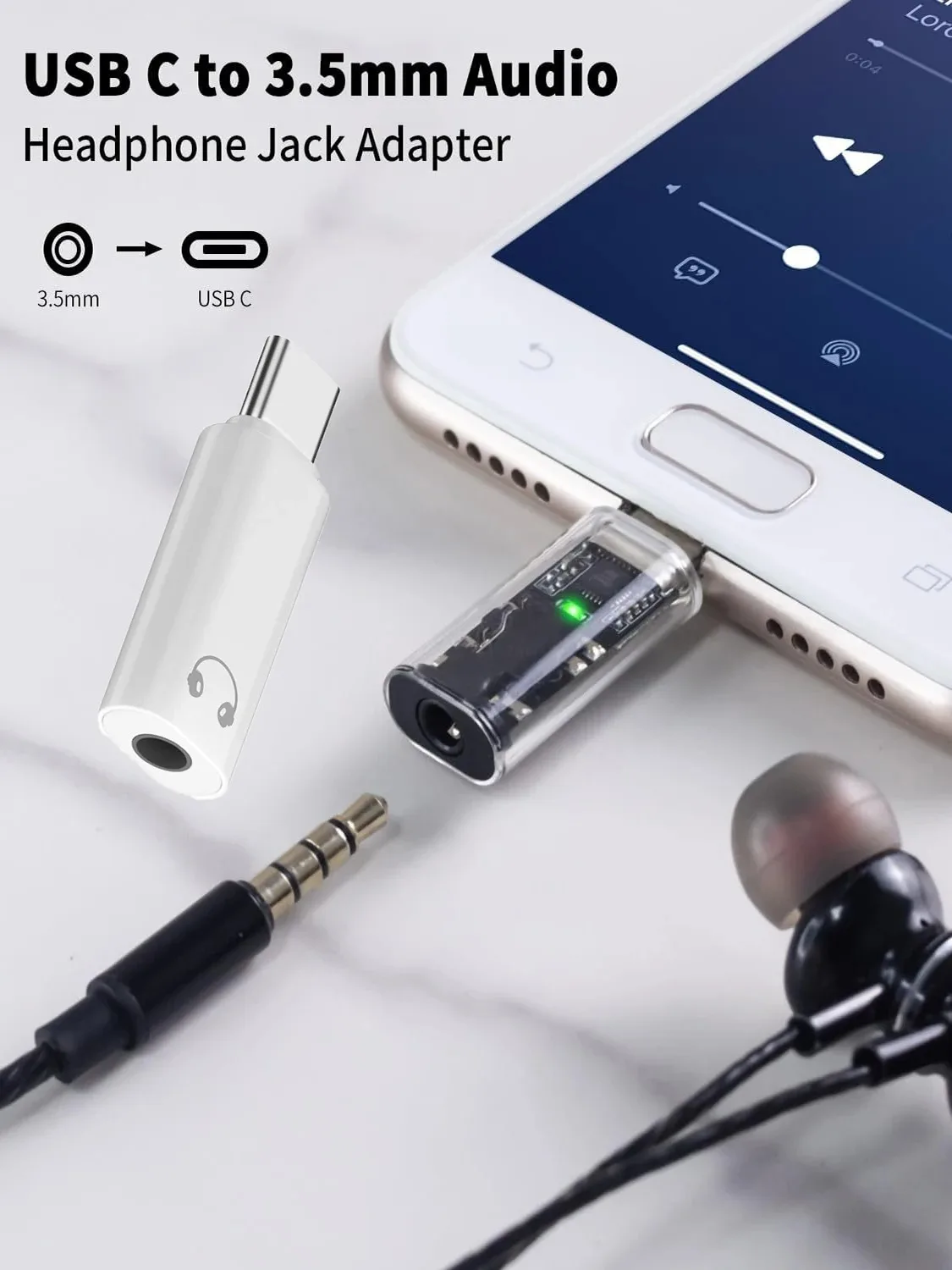 3.5mm Headphone Jack Adapter USB C to 3.5mm TRRS Audio Converter Support Listening to Music and Calls for Mobile Phone Tablet