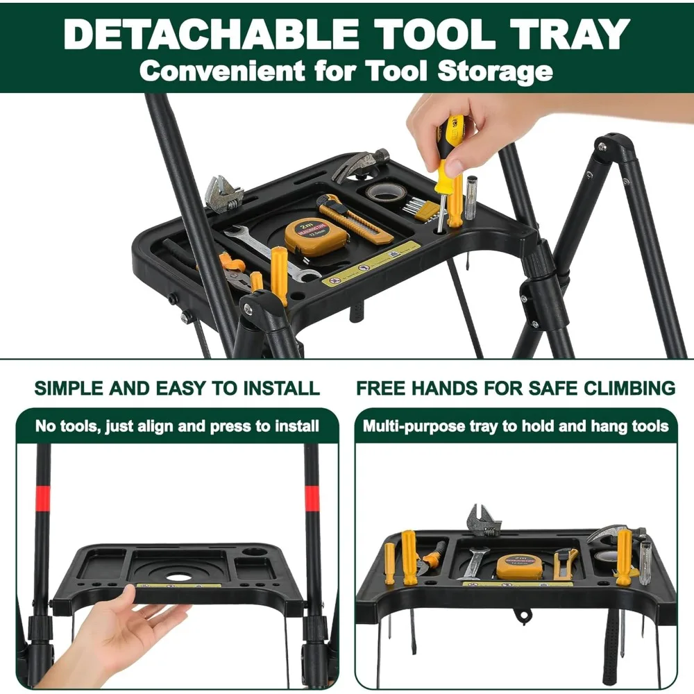 Scaletta pieghevole con ampi pedali antiscivolo, corrimano e capacità di 550 libbre per adulti: robusta struttura in alluminio