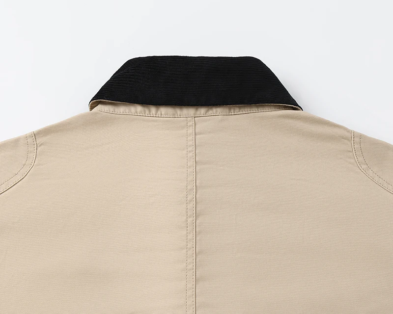 Kontrastierender Cordkragen Arbeitsjacke für Herren Vintage Utility-Jacken Vollreißverschluss Druckknöpfe Kariertes Futter Lässige Cargo-Oberbekleidung – Detail 10