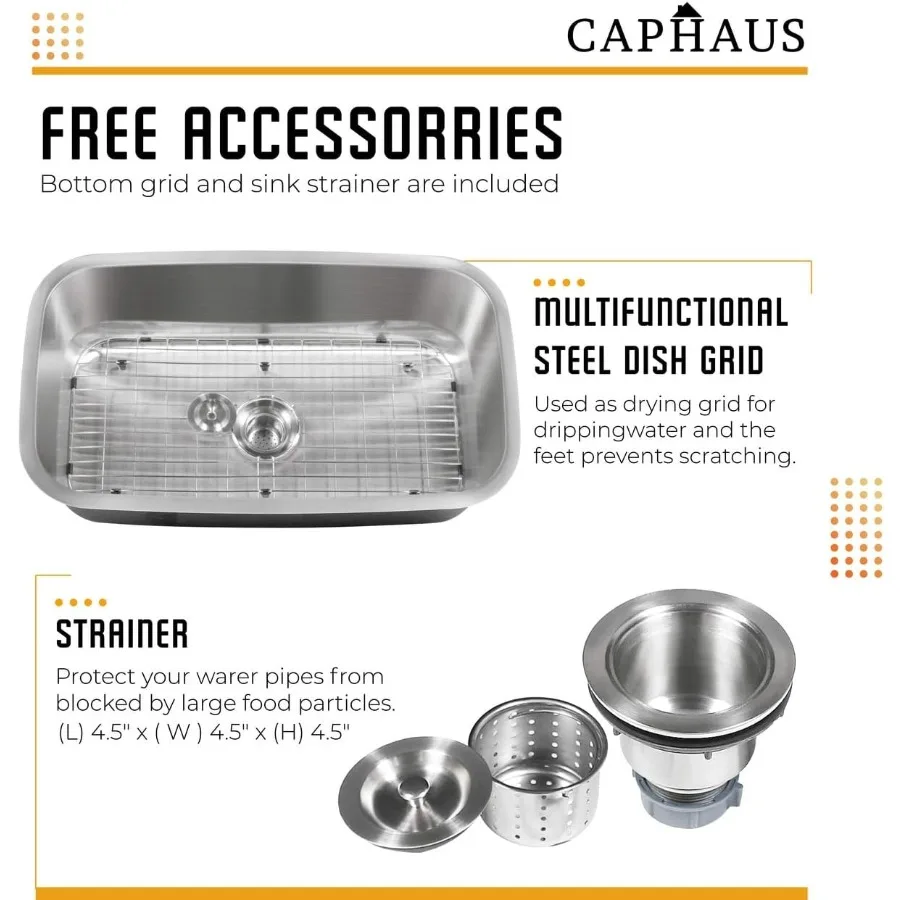 Undermount Single or Double Bowl 16 Gauge Stainless Steel Kitchen Sink with Multiple Size Options Including 30inch 31inch and 3